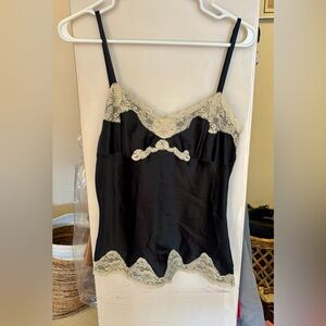 Express Black and Cream Lace Silk Chemise Camisole Size Medium